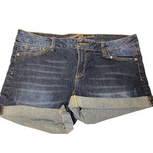 Arizona Jean Juniors 15 Cuffed Jean Denim Shorts Whiskering